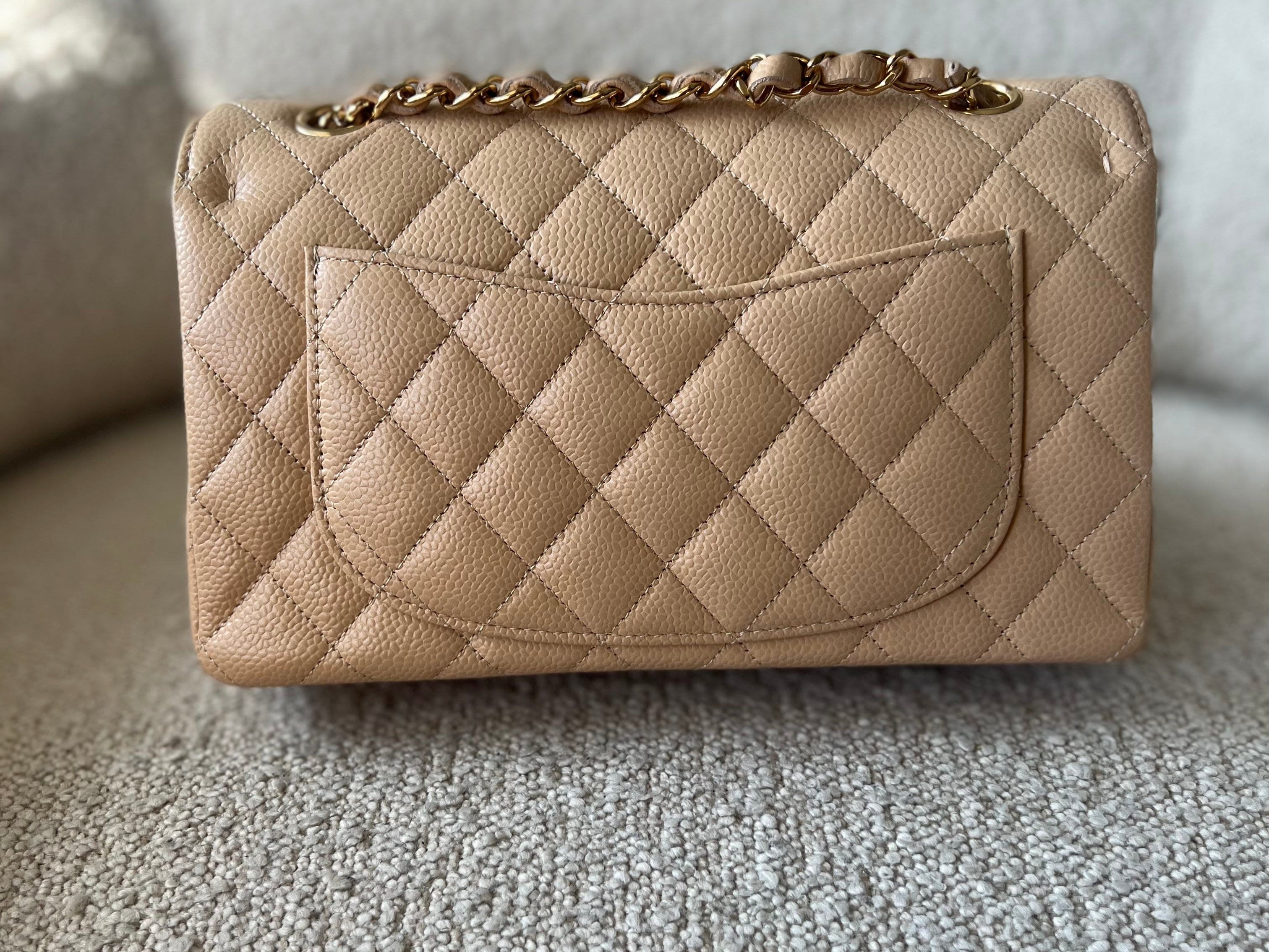 CHANEL Handbag Chanel Beige Clair Caviar Quilted Small Classic Double Flap Gold Hardware -Knockoff
