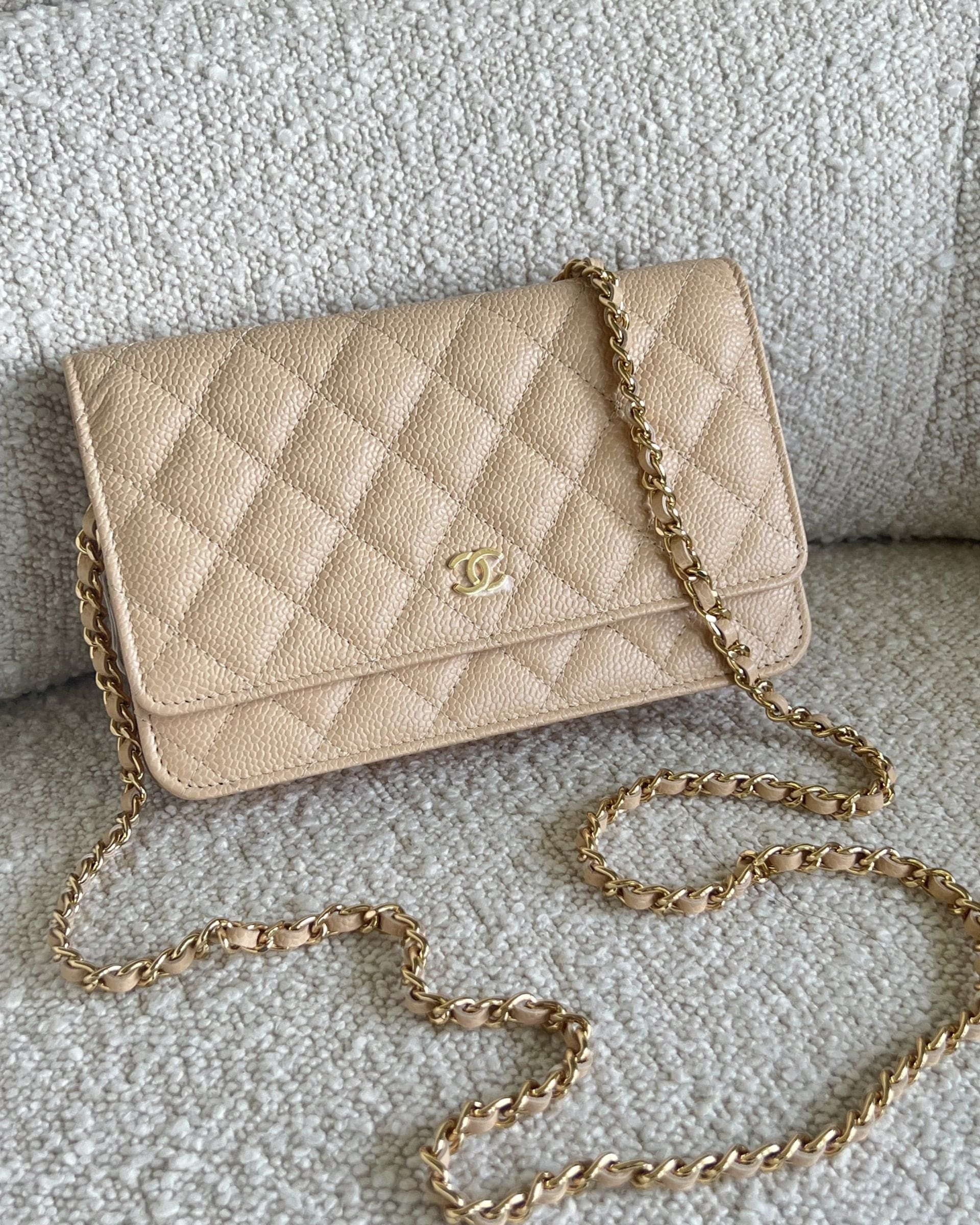 CHANEL Handbag Chanel Beige Clair Caviar Quilted Wallet on Chain GHW -Knockoff
