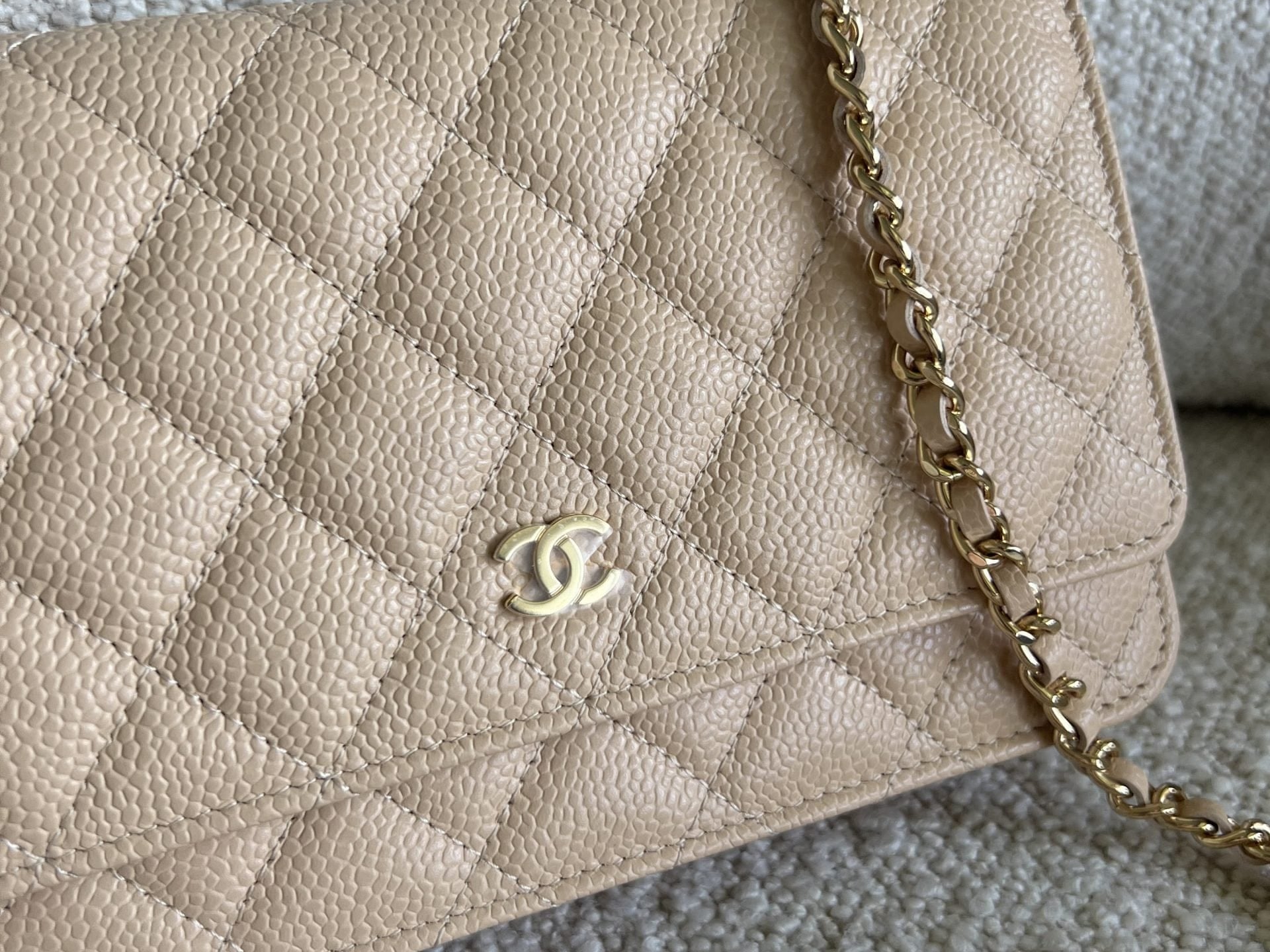 CHANEL Handbag Chanel Beige Clair Caviar Quilted Wallet on Chain GHW -Knockoff
