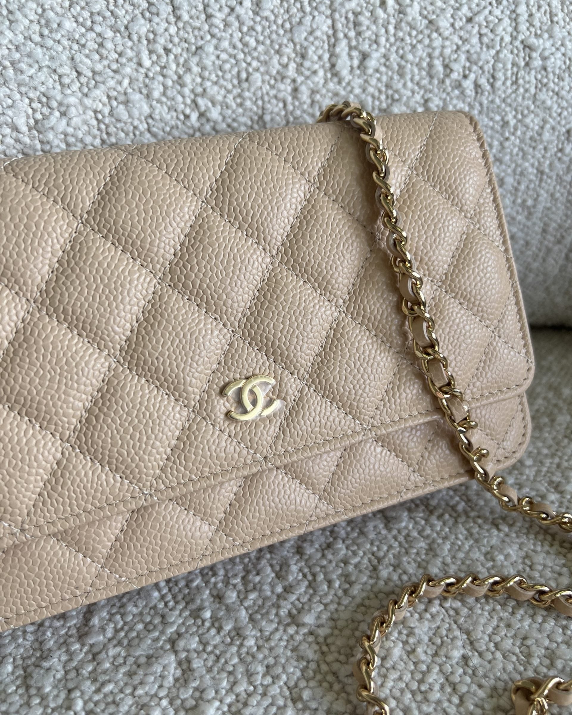 CHANEL Handbag Chanel Beige Clair Caviar Quilted Wallet on Chain GHW -Knockoff
