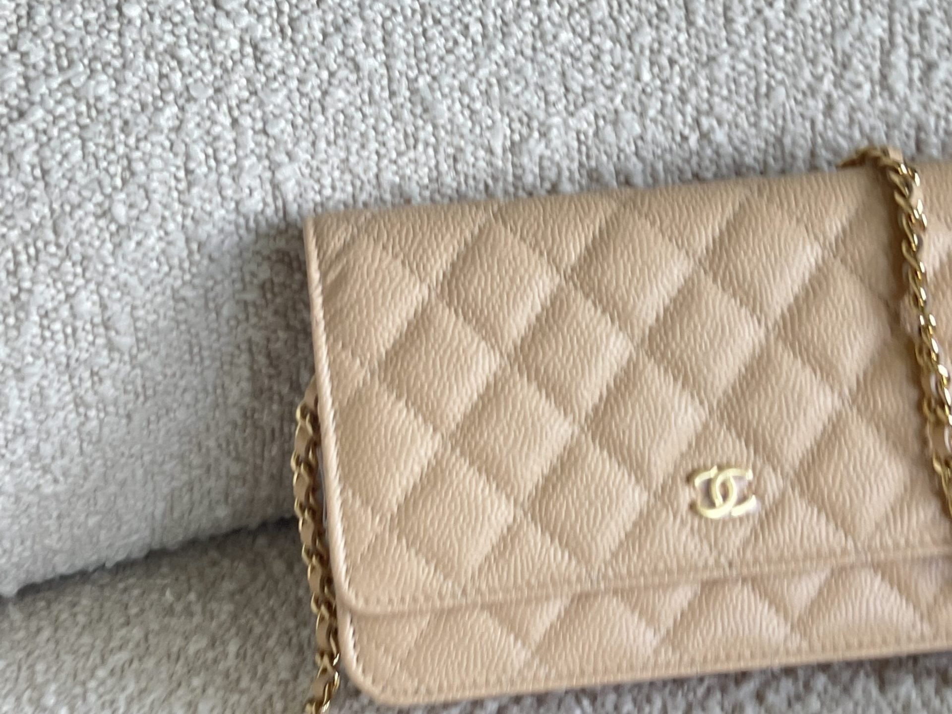 CHANEL Handbag Chanel Beige Clair Caviar Quilted Wallet on Chain GHW -Knockoff
