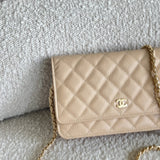 CHANEL Handbag Chanel Beige Clair Caviar Quilted Wallet on Chain GHW -Knockoff
