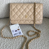 CHANEL Handbag Chanel Beige Clair Caviar Quilted Wallet on Chain GHW -Knockoff
