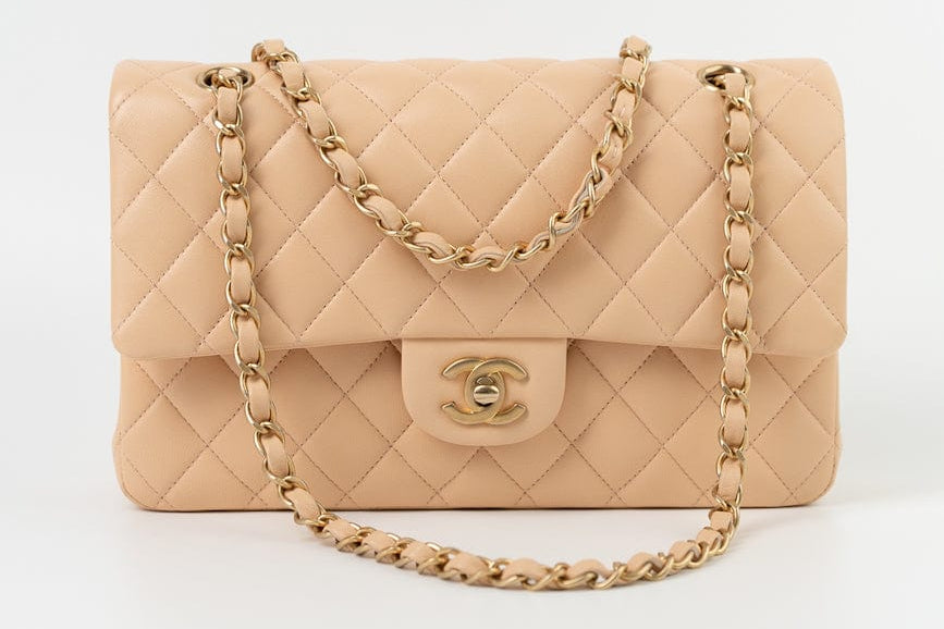 CHANEL Handbag Chanel Beige Lambskin Quilted Classic Flap Medium AGHW -Knockoff
