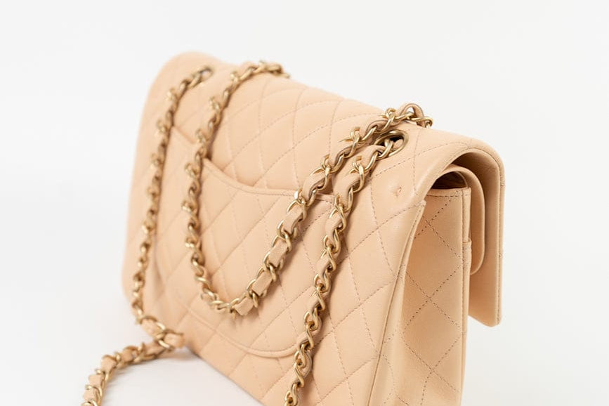 CHANEL Handbag Chanel Beige Lambskin Quilted Classic Flap Medium AGHW -Knockoff
