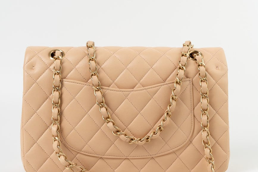 CHANEL Handbag Chanel Beige Lambskin Quilted Classic Flap Medium AGHW -Knockoff
