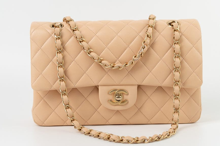 CHANEL Handbag Chanel Beige Lambskin Quilted Classic Flap Medium AGHW -Knockoff
