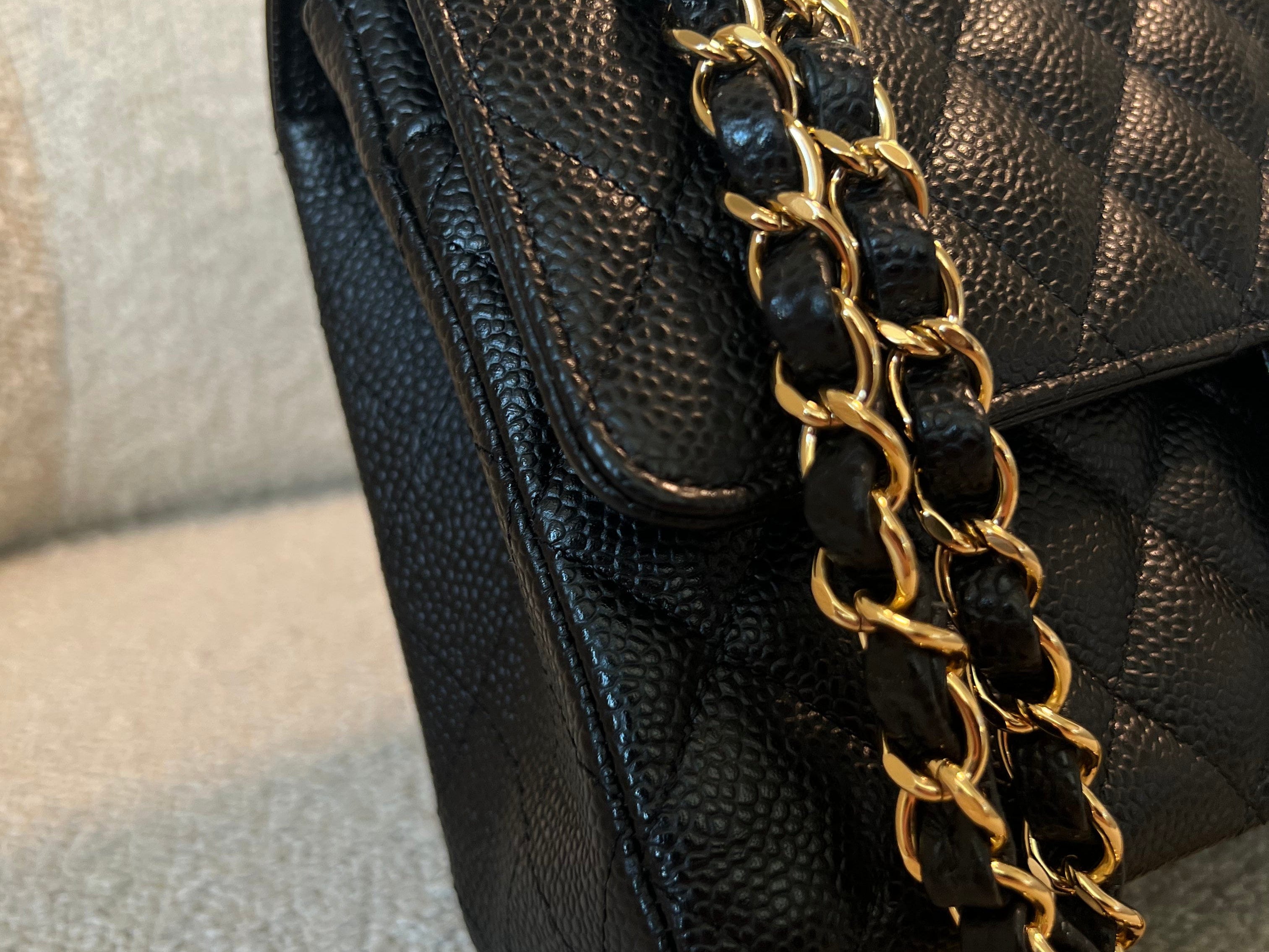 CHANEL Handbag Chanel Black Caviar Quilted Classic Double Flap Medium Gold Hardware -Knockoff
