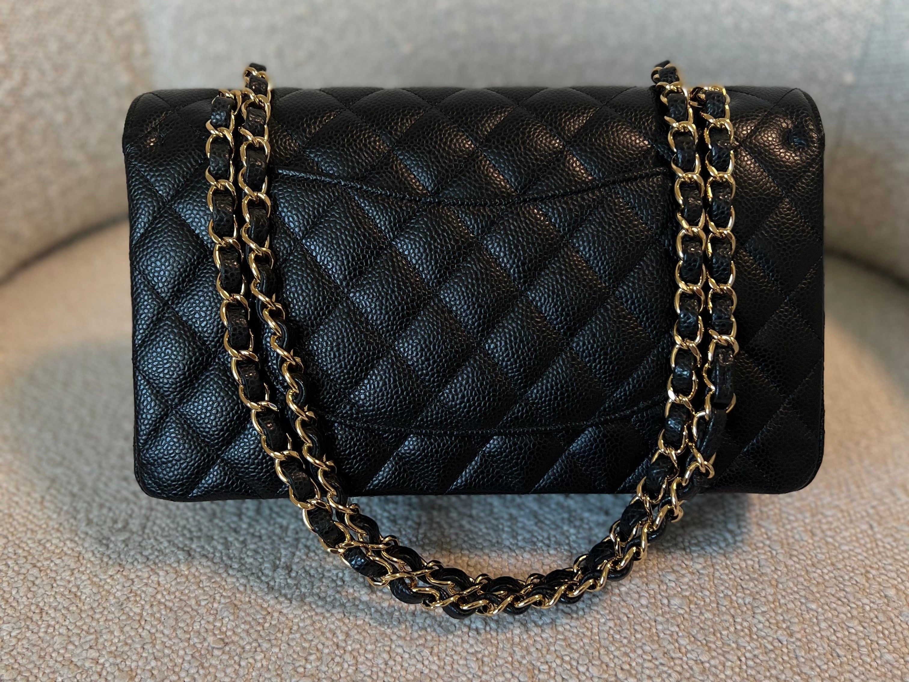 CHANEL Handbag Chanel Black Caviar Quilted Classic Double Flap Medium Gold Hardware -Knockoff
