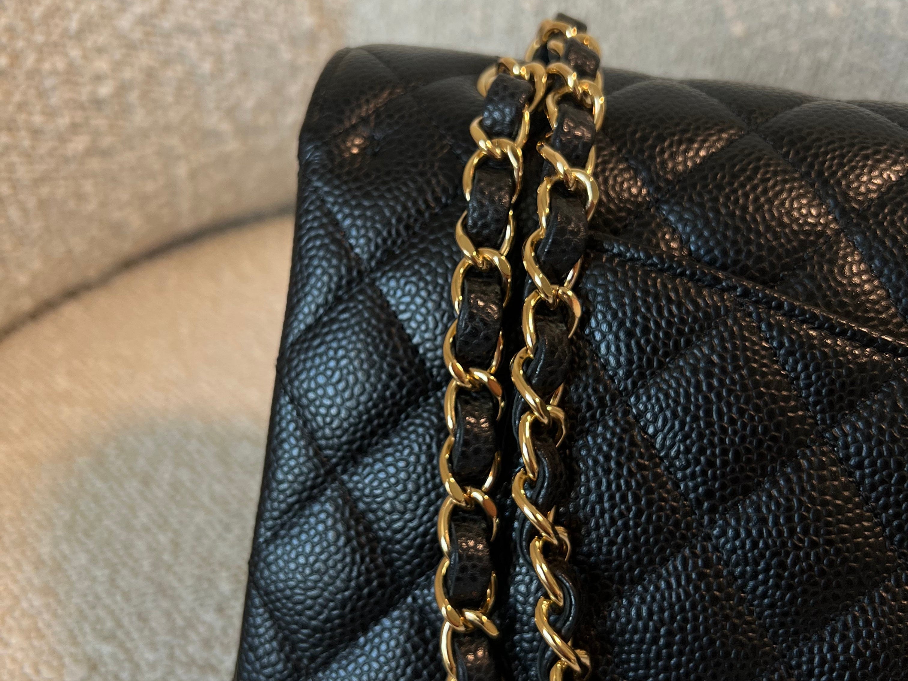 CHANEL Handbag Chanel Black Caviar Quilted Classic Double Flap Medium Gold Hardware -Knockoff
