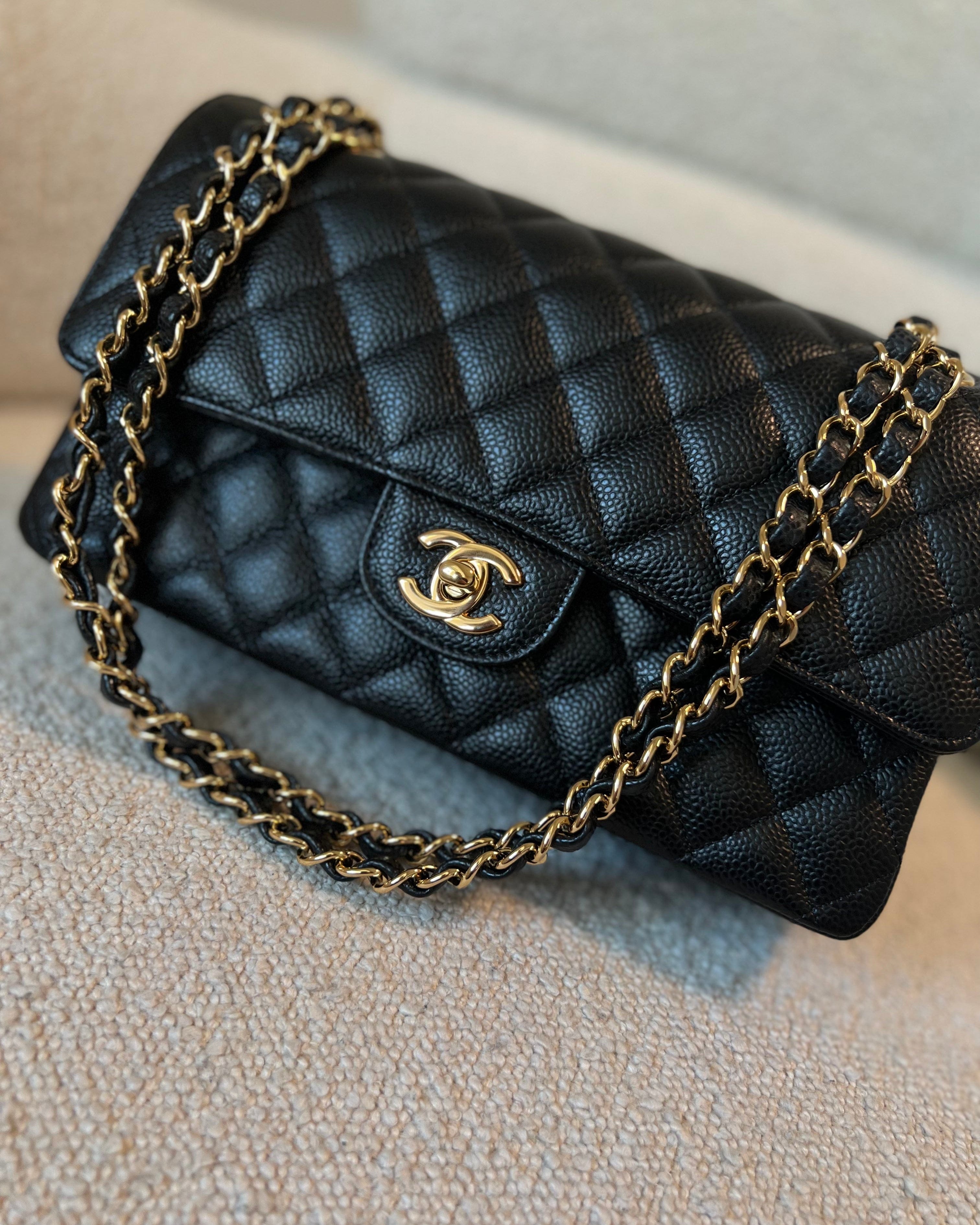 CHANEL Handbag Chanel Black Caviar Quilted Classic Double Flap Medium Gold Hardware -Knockoff
