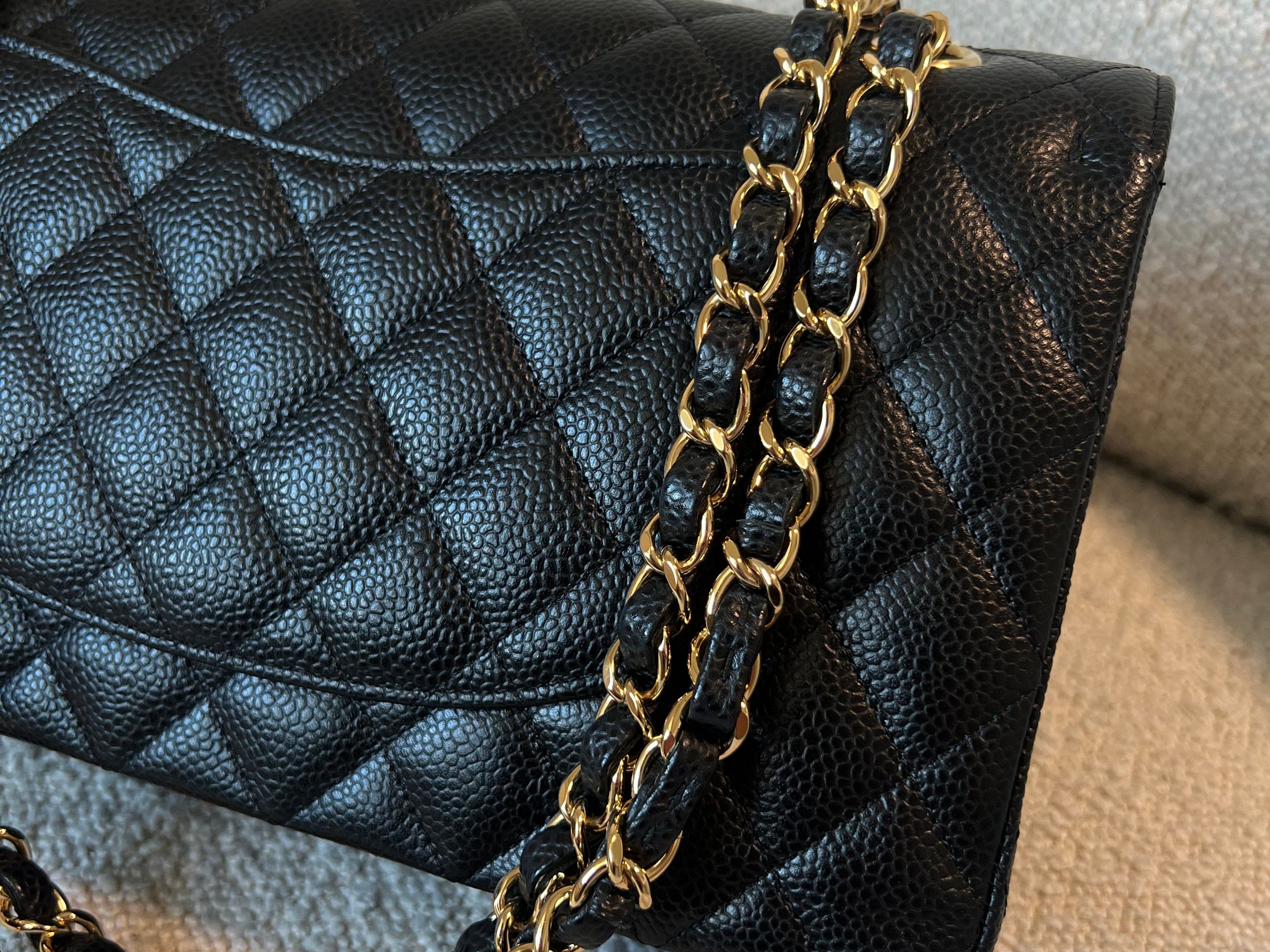 CHANEL Handbag Chanel Black Caviar Quilted Classic Double Flap Medium Gold Hardware -Knockoff
