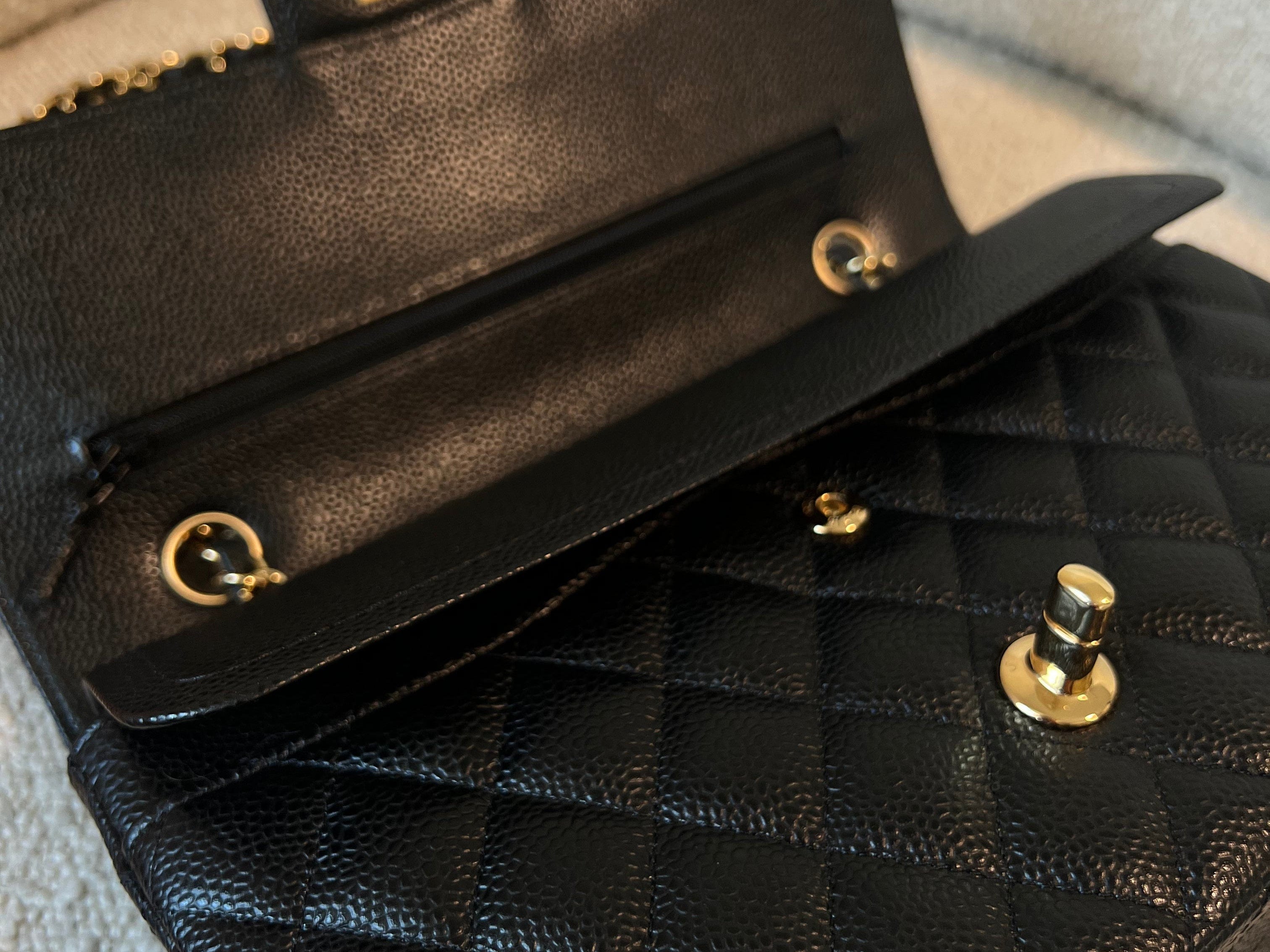 CHANEL Handbag Chanel Black Caviar Quilted Classic Double Flap Medium Gold Hardware -Knockoff
