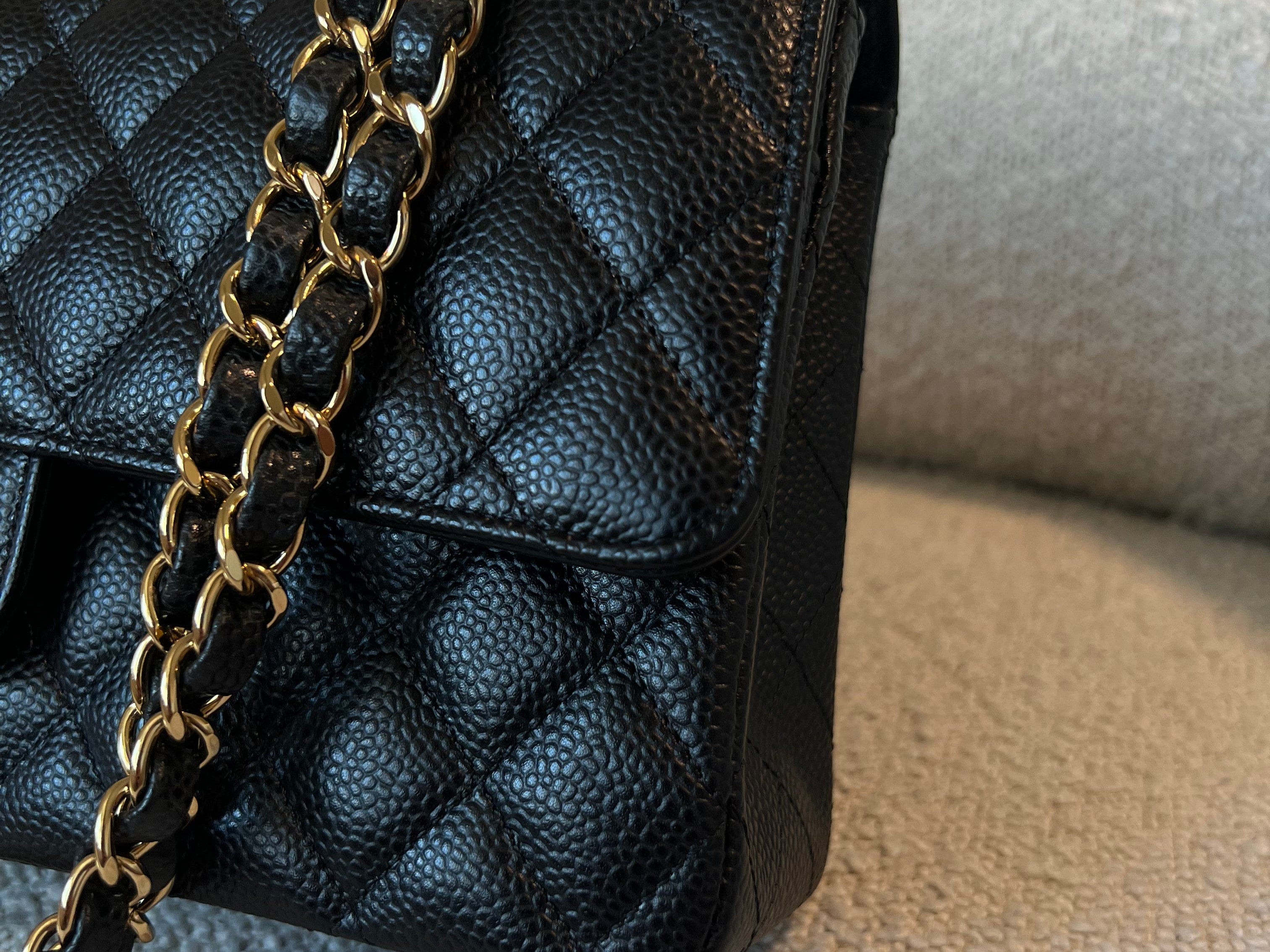 CHANEL Handbag Chanel Black Caviar Quilted Classic Double Flap Medium Gold Hardware -Knockoff
