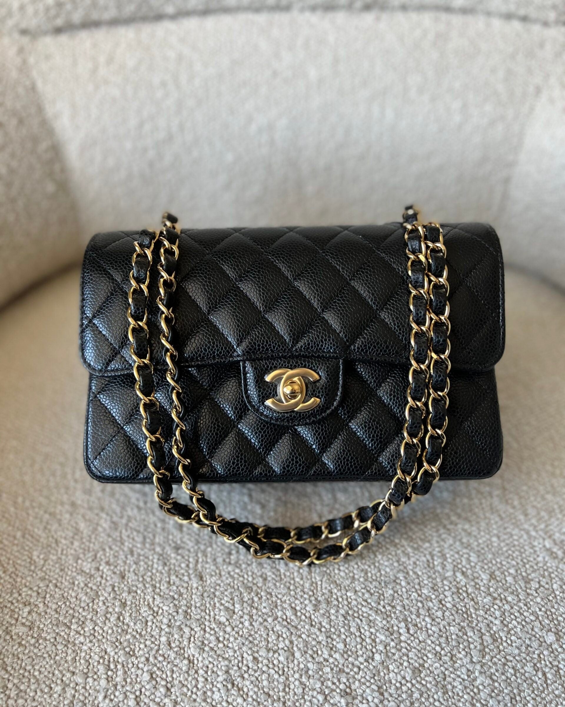 CHANEL Handbag Chanel Black Caviar Quilted Classic Flap Small Gold Hardware -Knockoff
