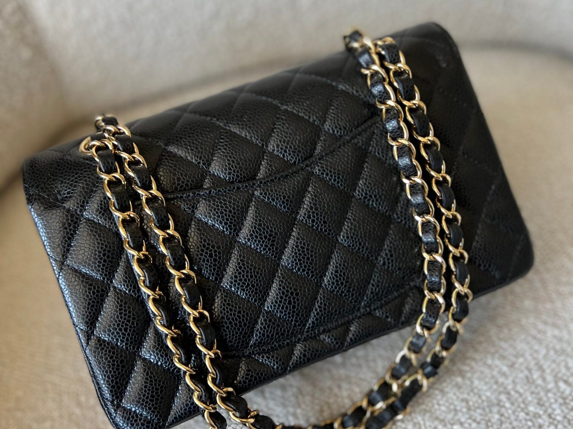 CHANEL Handbag Chanel Black Caviar Quilted Classic Flap Small Gold Hardware -Knockoff
