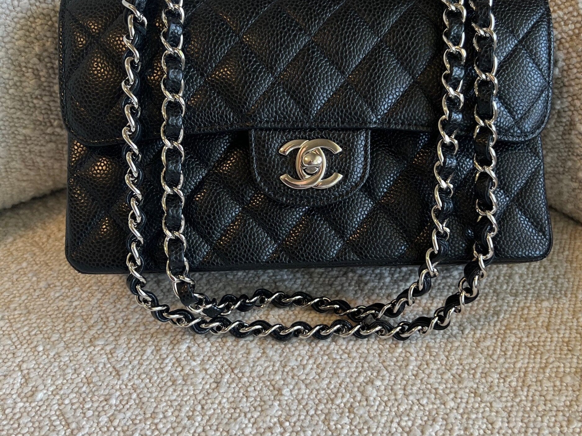 CHANEL Handbag Chanel Black Caviar Quilted Classic Flap Small SHW -Knockoff
