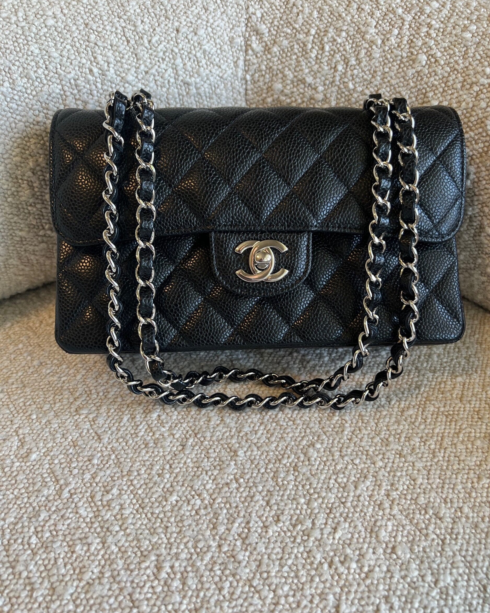 CHANEL Handbag Chanel Black Caviar Quilted Classic Flap Small SHW -Knockoff
