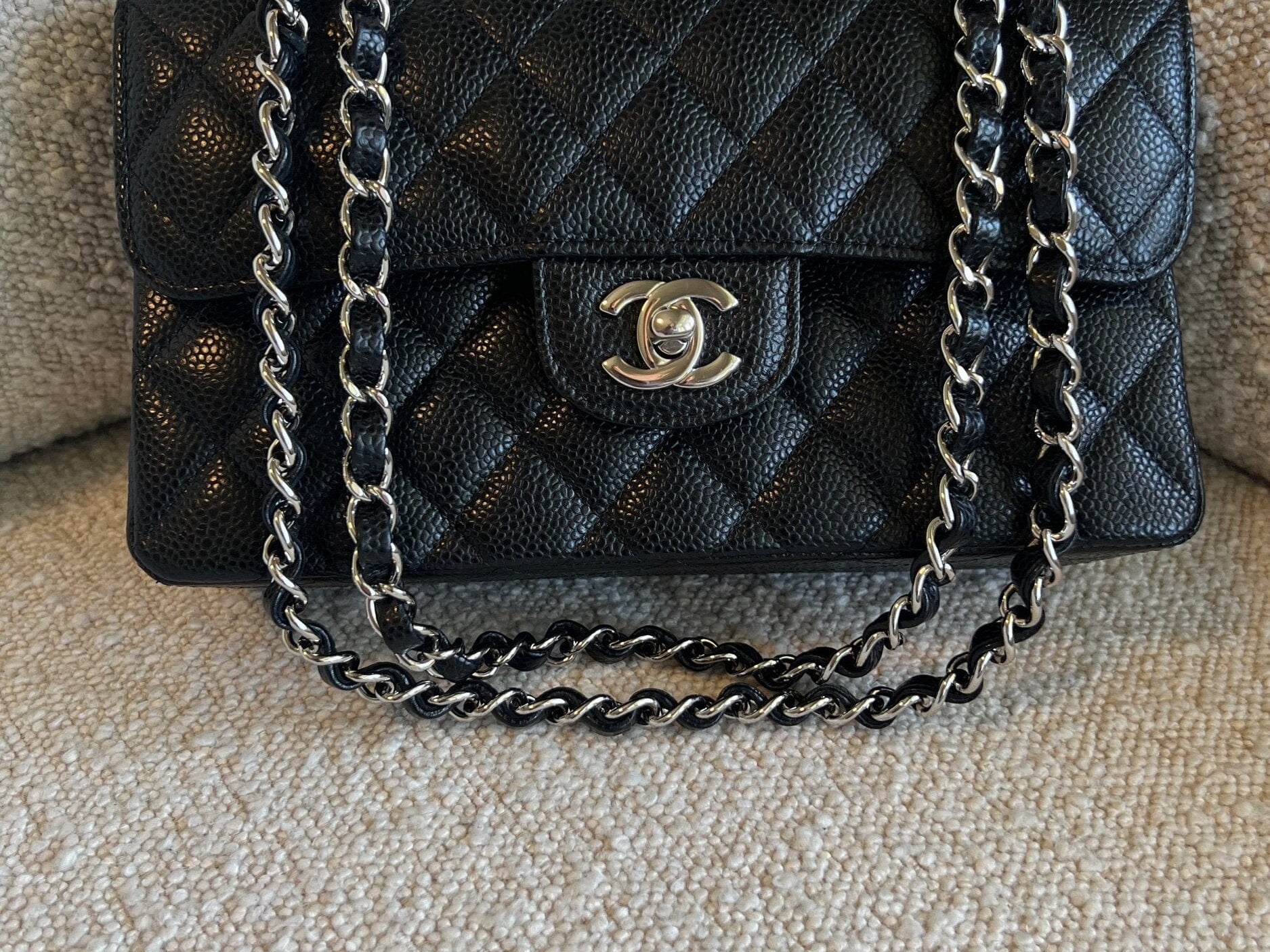 CHANEL Handbag Chanel Black Caviar Quilted Classic Flap Small SHW -Knockoff
