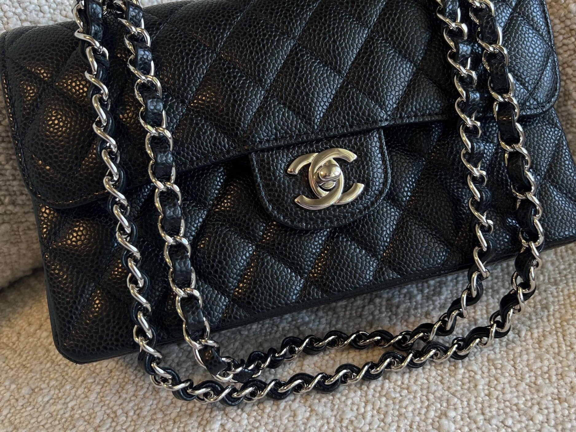 CHANEL Handbag Chanel Black Caviar Quilted Classic Flap Small SHW -Knockoff
