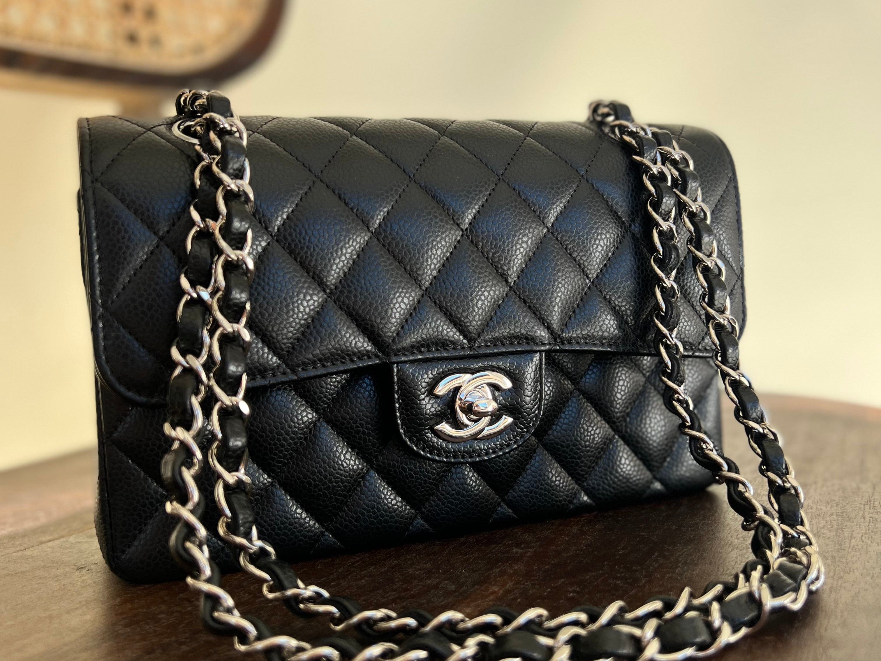 CHANEL Handbag Chanel Black Caviar Quilted Classic Flap Small SHW -Knockoff
