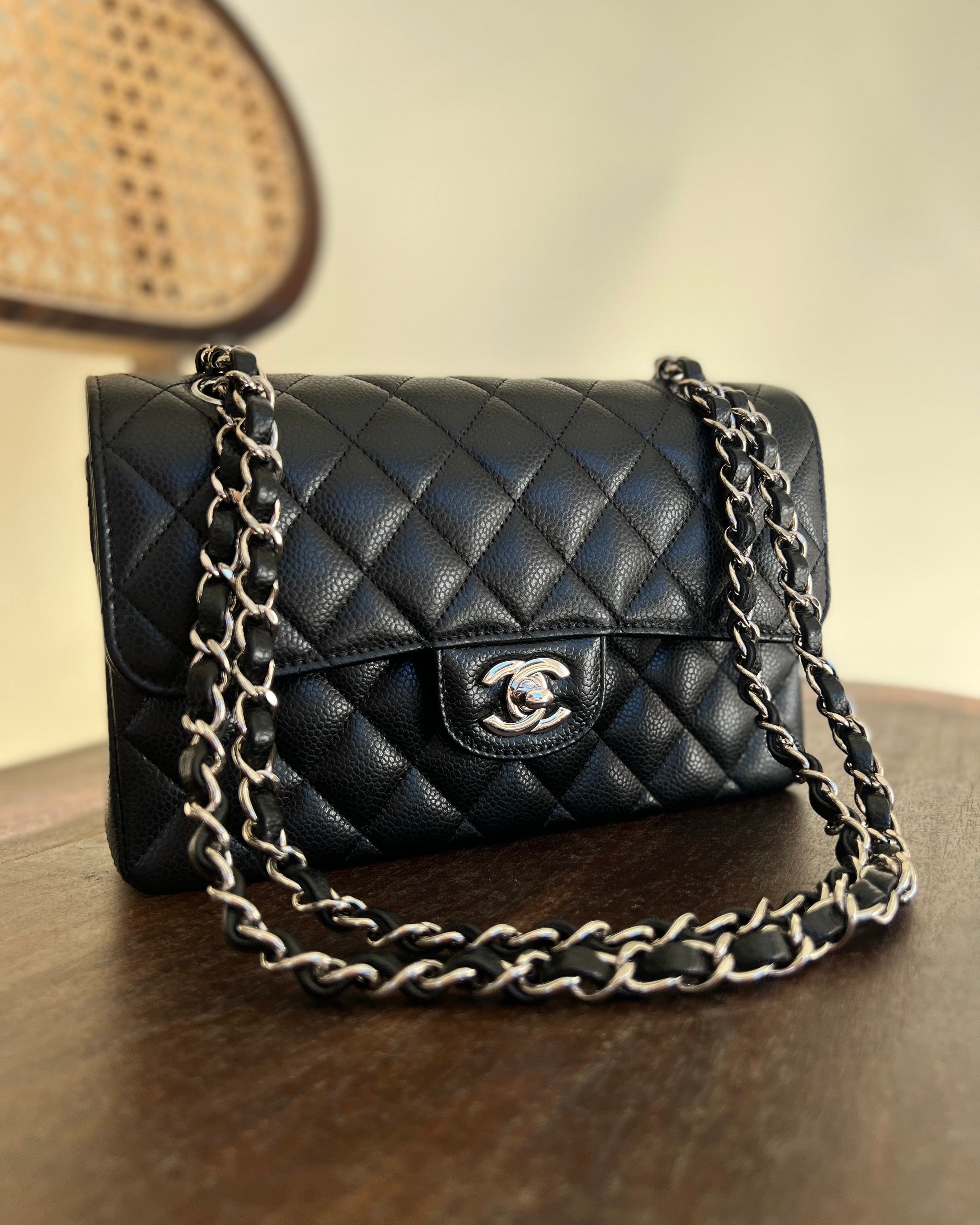 CHANEL Handbag Chanel Black Caviar Quilted Classic Flap Small SHW -Knockoff
