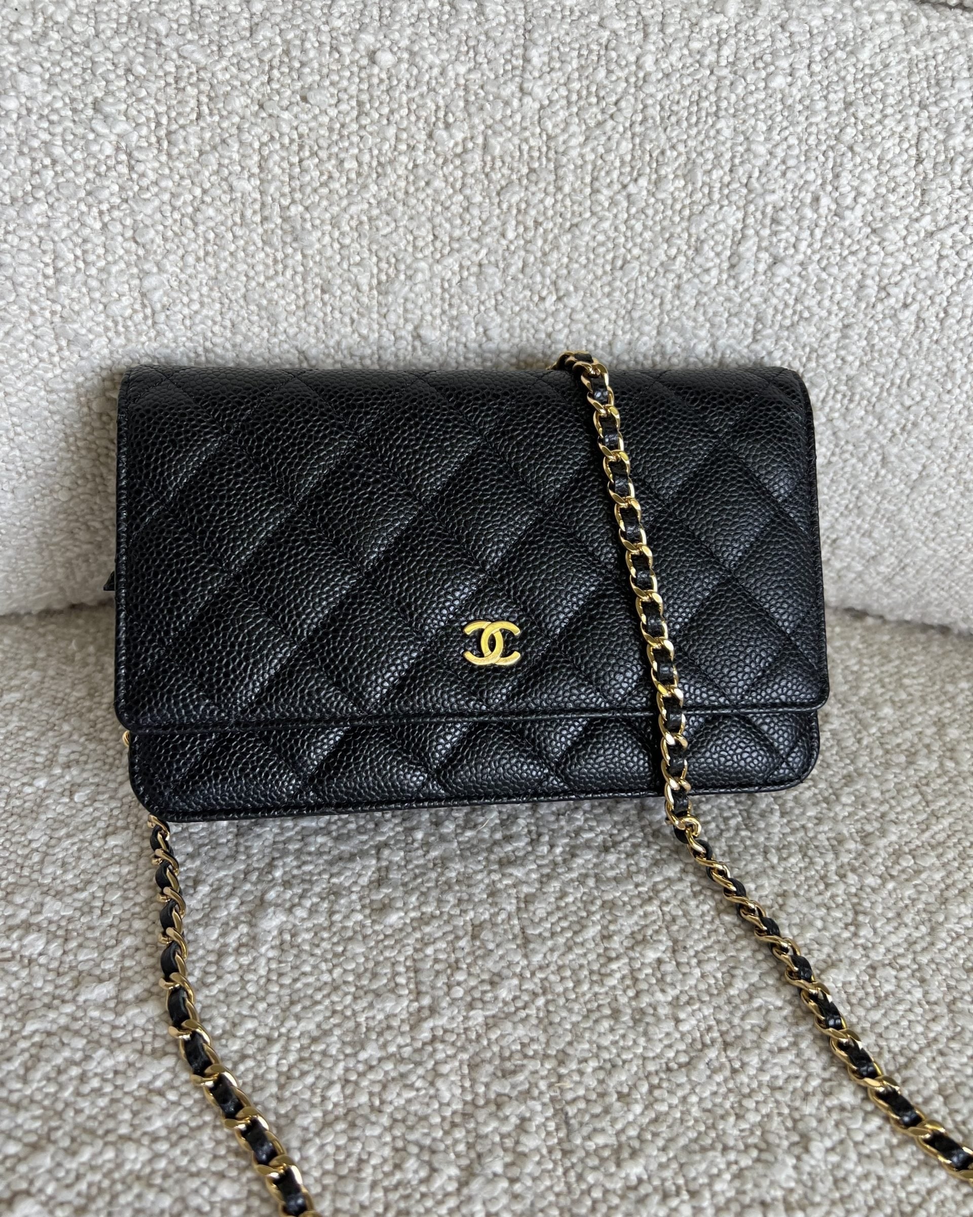 CHANEL Handbag Chanel Black Caviar Quilted Wallet On Chain GHW (WOC) -Knockoff
