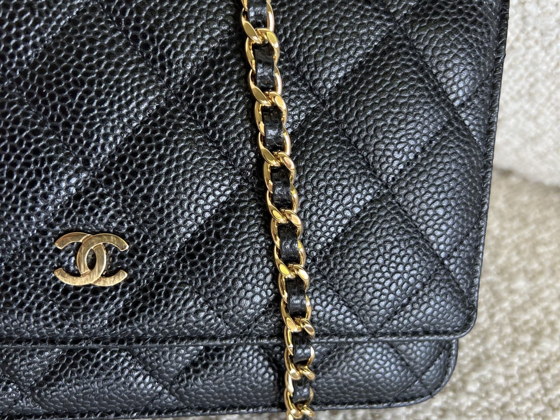 CHANEL Handbag Chanel Black Caviar Quilted Wallet On Chain GHW (WOC) -Knockoff
