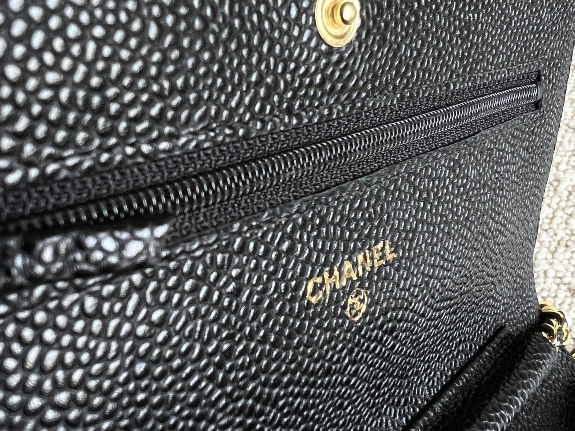 CHANEL Handbag Chanel Black Caviar Quilted Wallet On Chain GHW (WOC) -Knockoff
