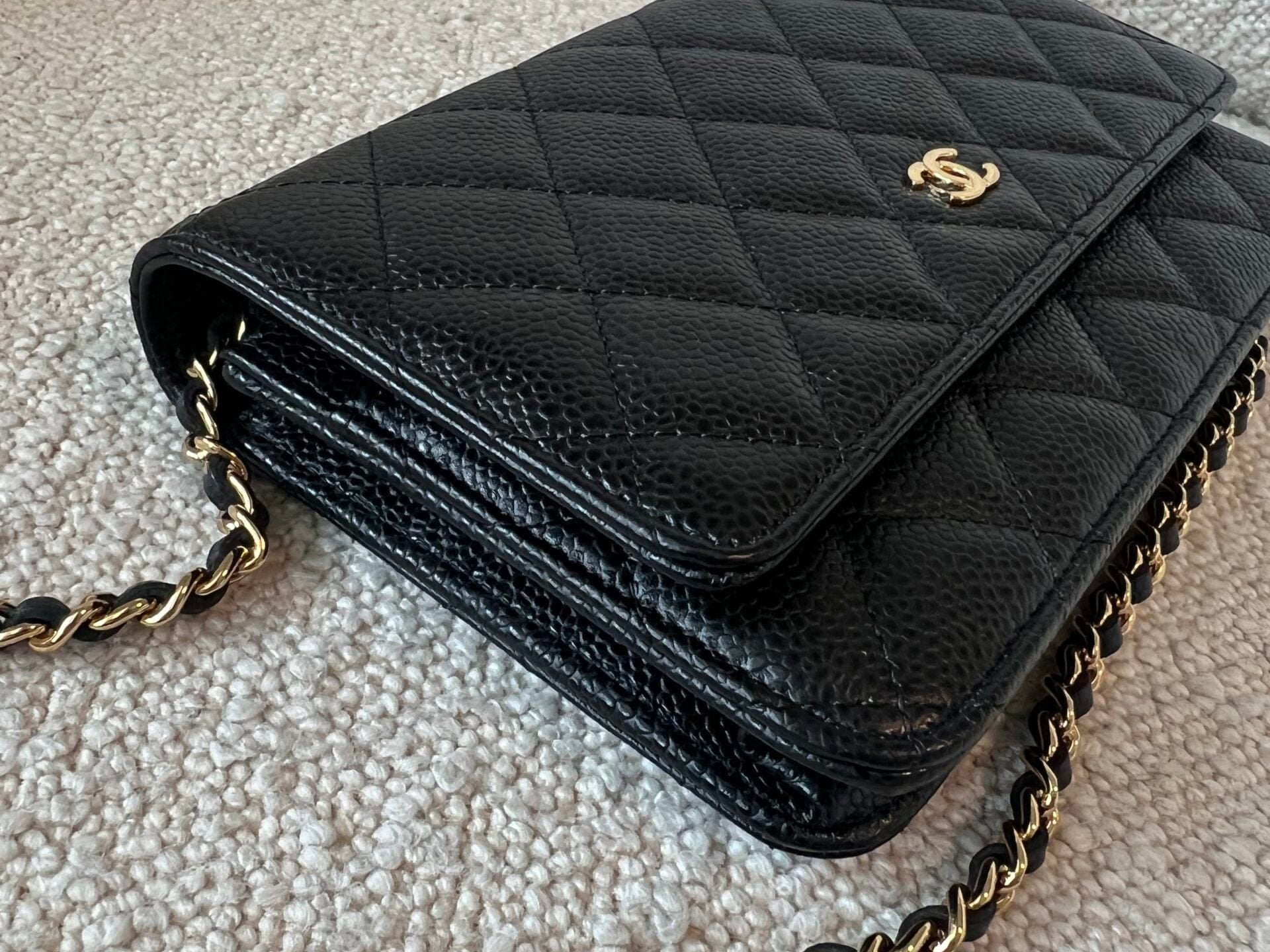 CHANEL Handbag Chanel Black Caviar Quilted Wallet On Chain GHW (WOC) -Knockoff
