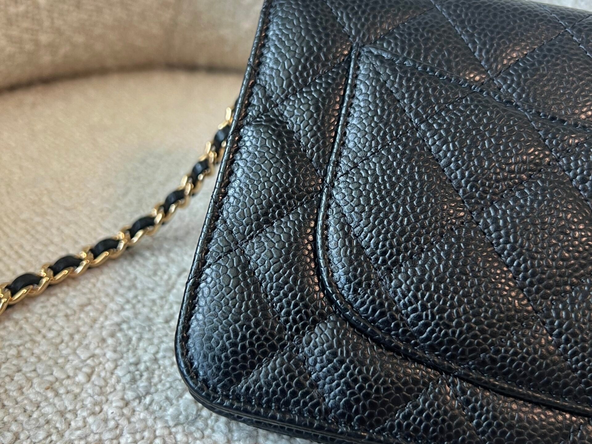 CHANEL Handbag Chanel Black Caviar Quilted Wallet On Chain GHW (WOC) -Knockoff
