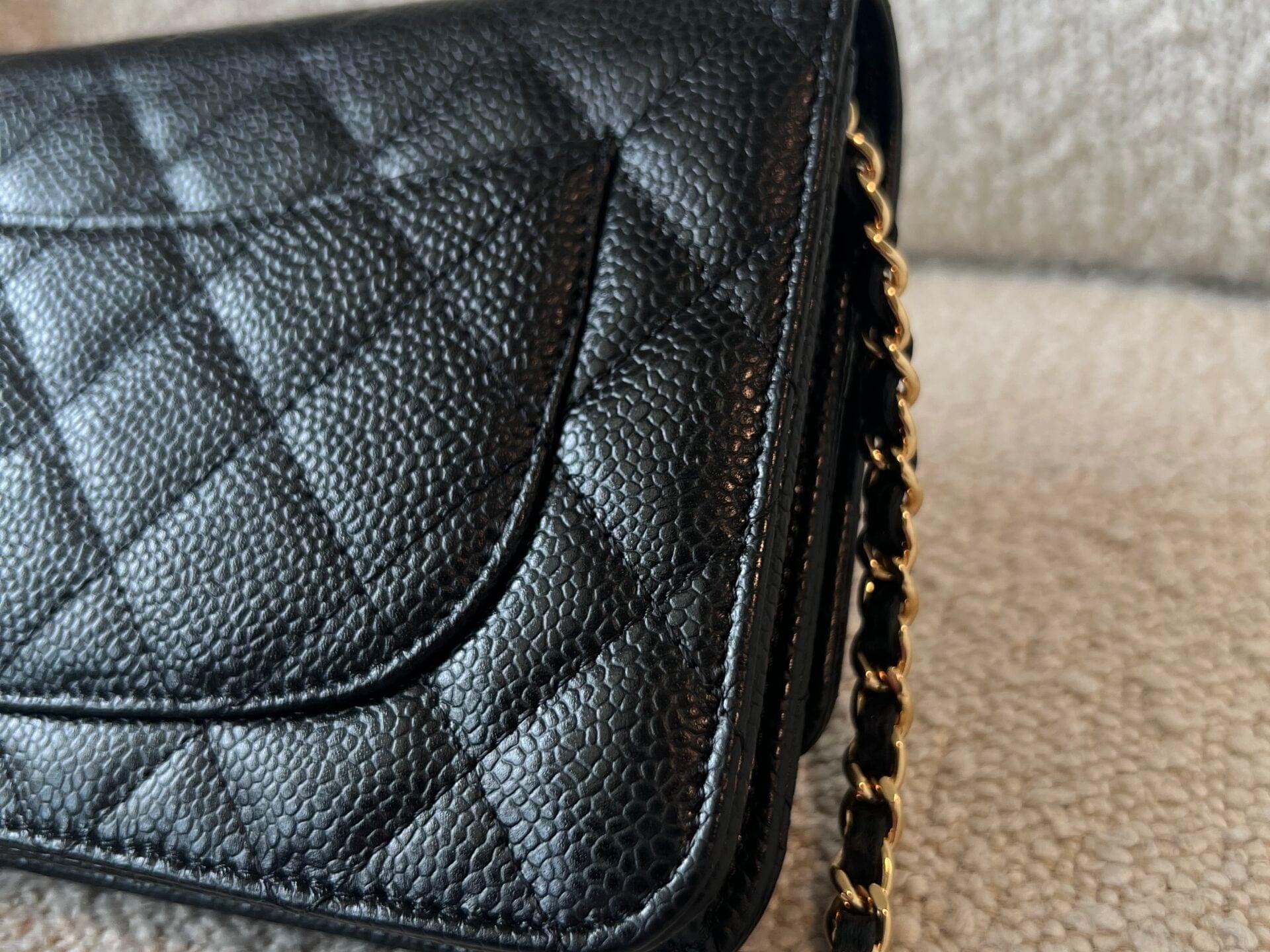 CHANEL Handbag Chanel Black Caviar Quilted Wallet On Chain GHW (WOC) -Knockoff
