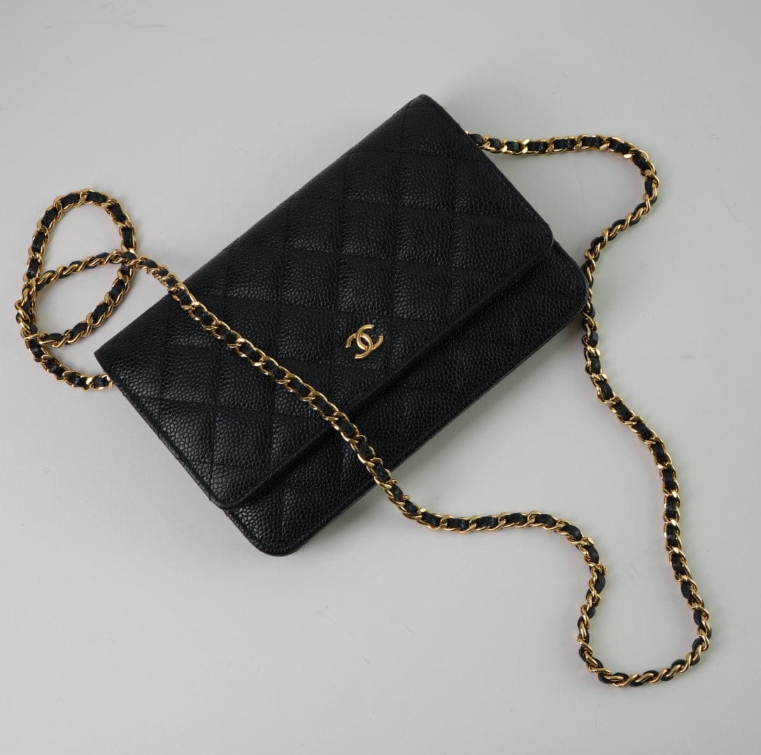 CHANEL Handbag Chanel Black Caviar Quilted Wallet On Chain GHW (WOC) -Knockoff
