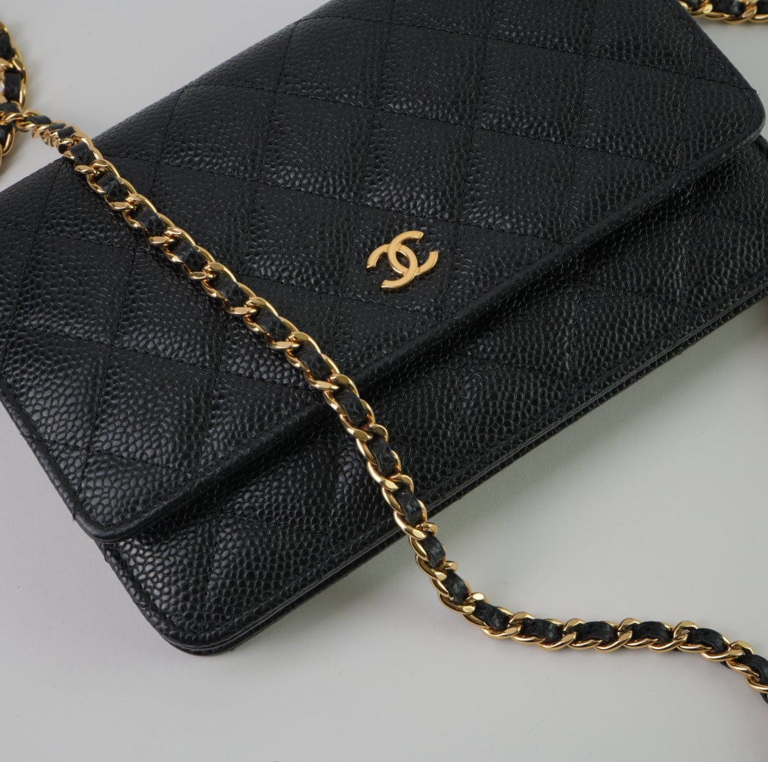 CHANEL Handbag Chanel Black Caviar Quilted Wallet On Chain GHW (WOC) -Knockoff
