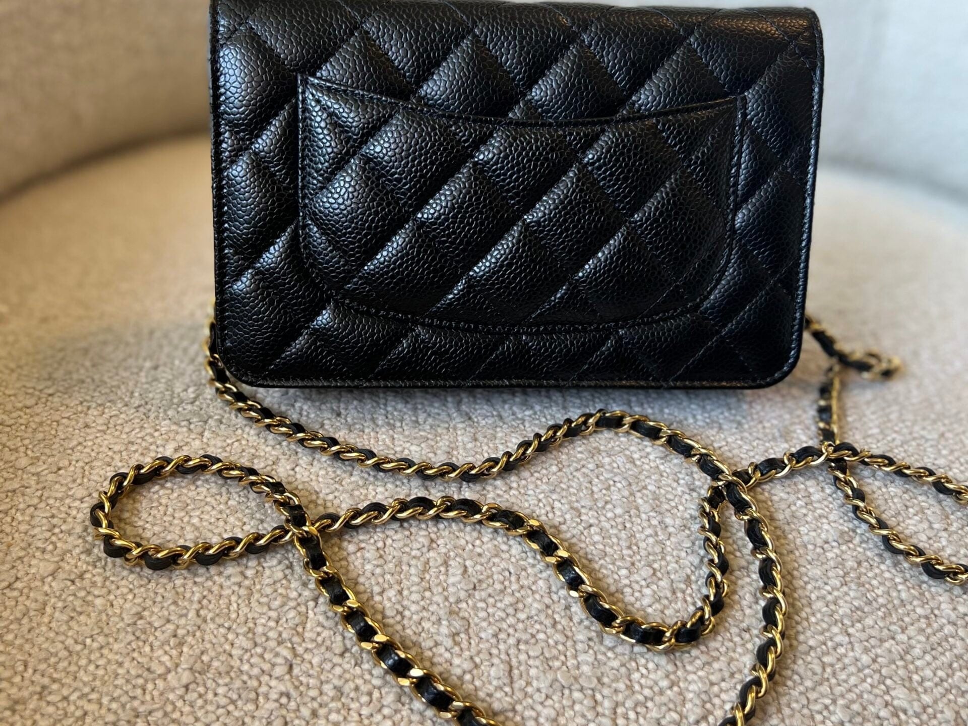 CHANEL Handbag Chanel Black Caviar Quilted Wallet On Chain Gold hardware(WOC) -Knockoff
