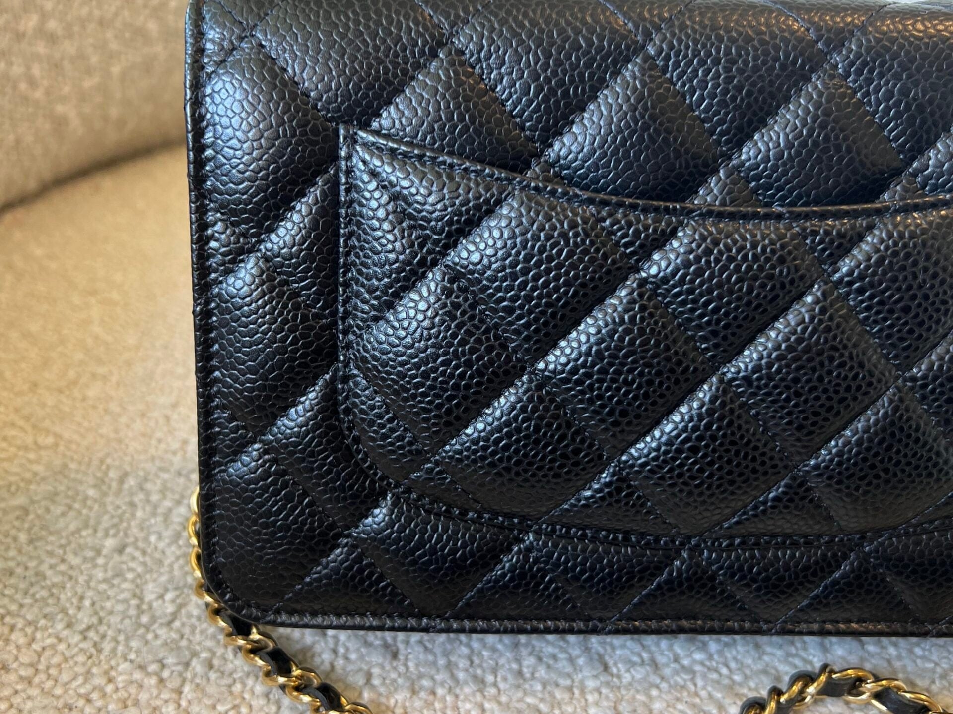 CHANEL Handbag Chanel Black Caviar Quilted Wallet On Chain Gold hardware(WOC) -Knockoff
