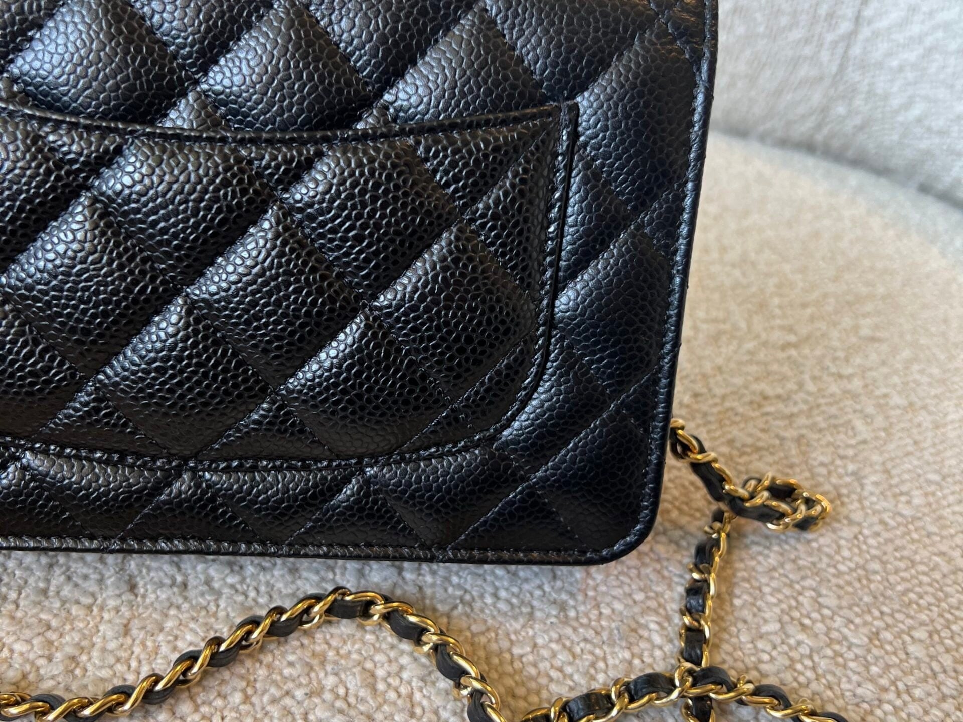 CHANEL Handbag Chanel Black Caviar Quilted Wallet On Chain Gold hardware(WOC) -Knockoff
