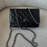 CHANEL Handbag Chanel Black Caviar Quilted Wallet On Chain Silver Hardware (WOC) -Knockoff
