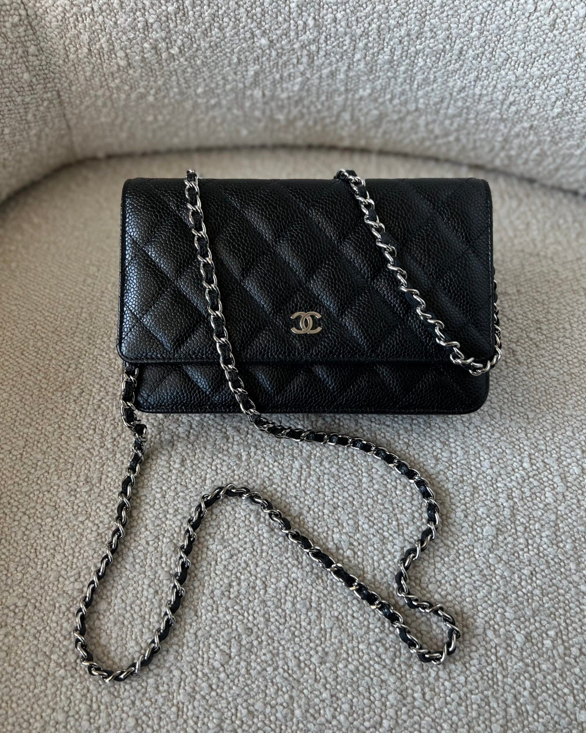 CHANEL Handbag Chanel Black Caviar Quilted Wallet On Chain Silver Hardware (WOC) -Knockoff
