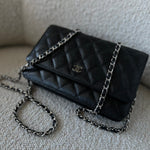 CHANEL Handbag Chanel Black Caviar Quilted Wallet On Chain Silver Hardware (WOC) -Knockoff
