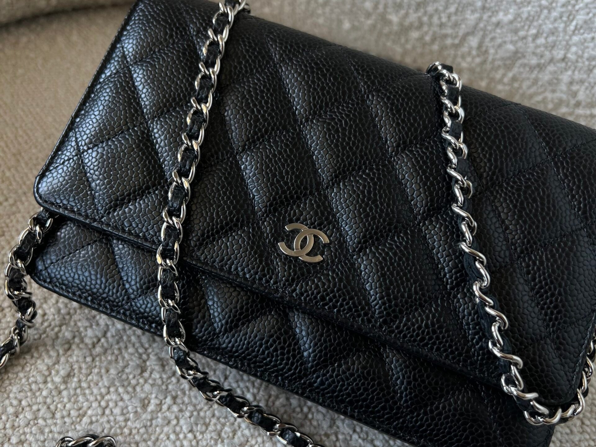 CHANEL Handbag Chanel Black Caviar Quilted Wallet On Chain Silver Hardware (WOC) -Knockoff
