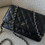 CHANEL Handbag Chanel Black Caviar Quilted Wallet On Chain Silver Hardware (WOC) -Knockoff
