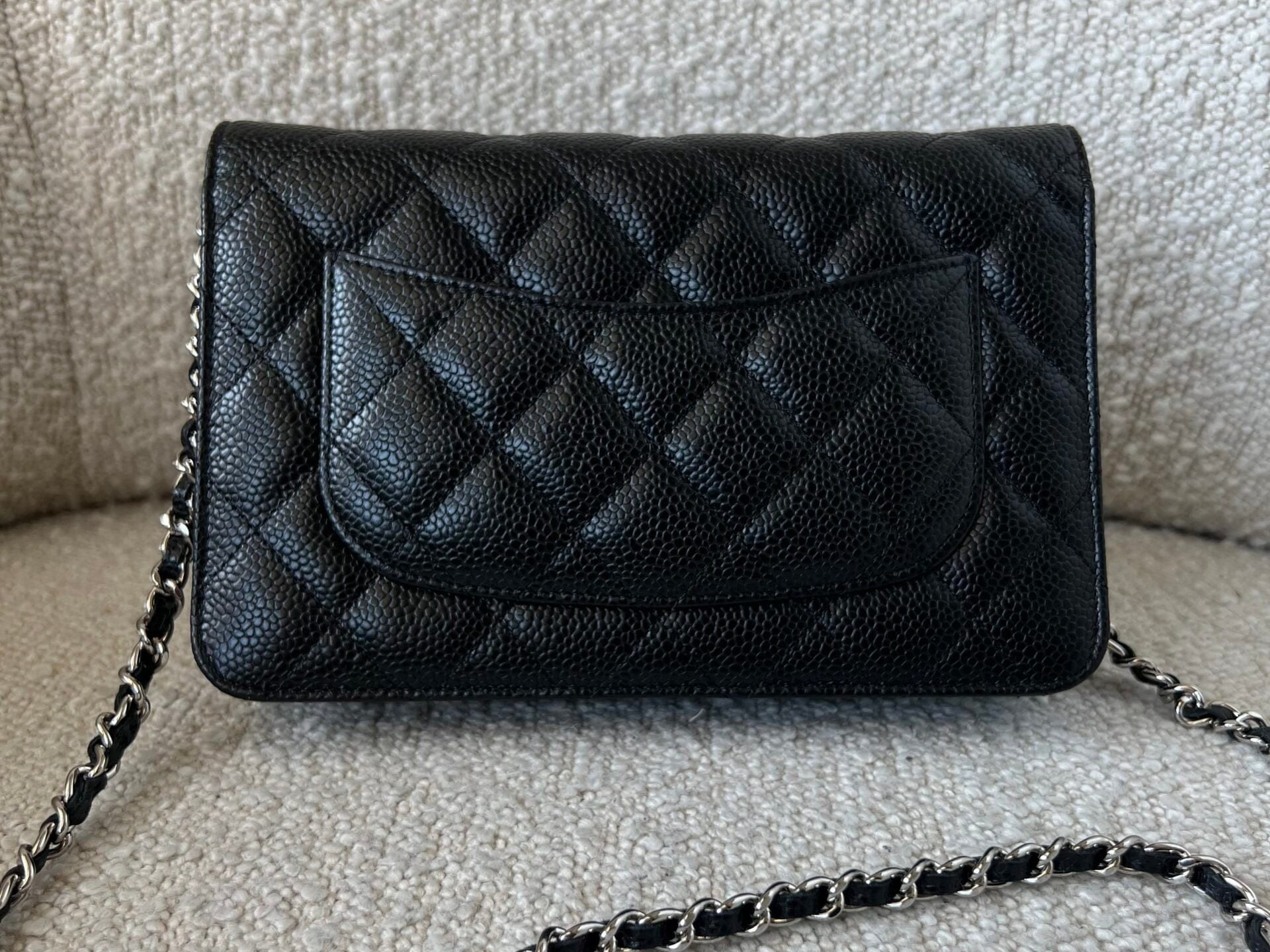 CHANEL Handbag Chanel Black Caviar Quilted Wallet On Chain Silver Hardware (WOC) -Knockoff
