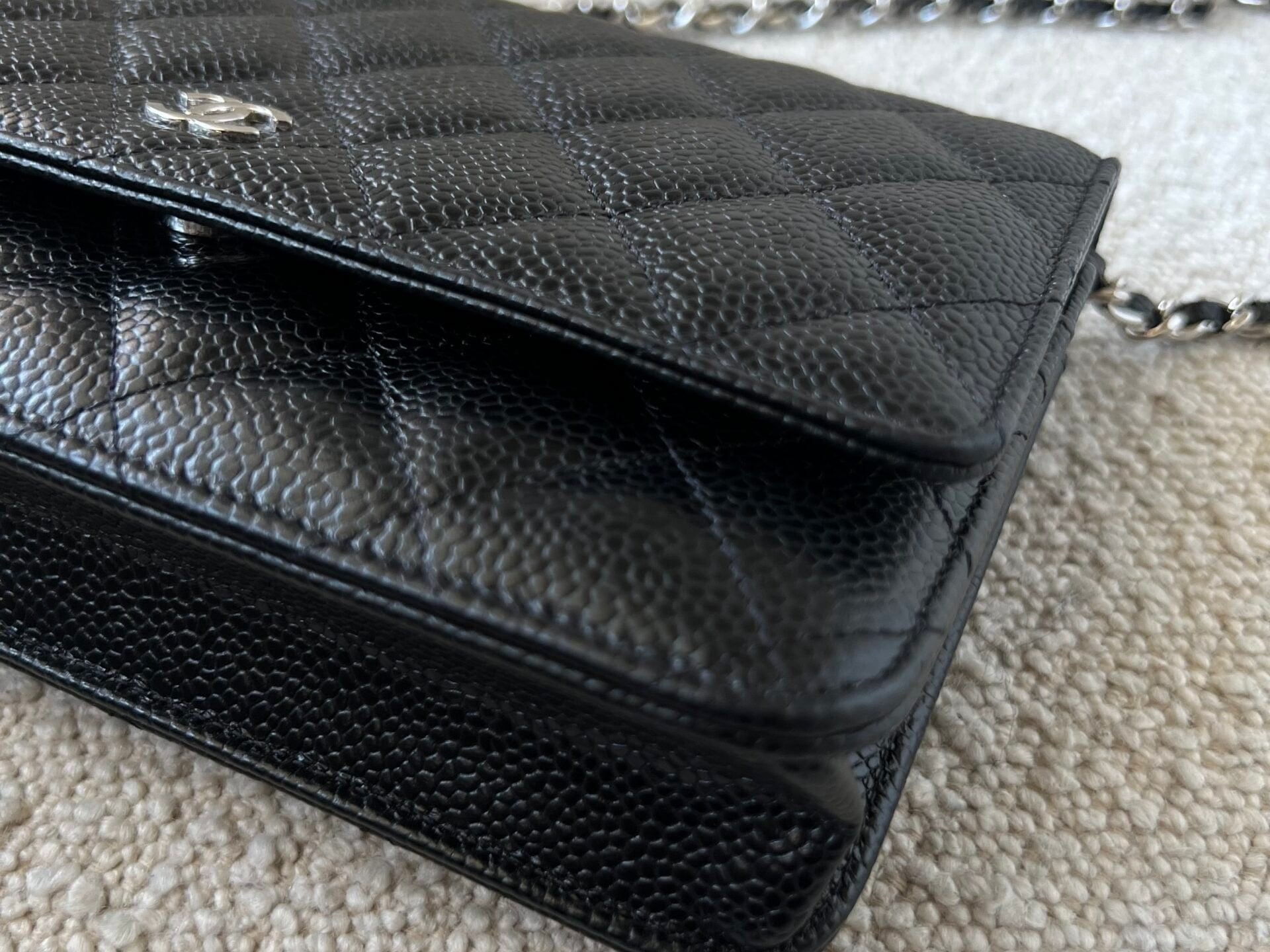 CHANEL Handbag Chanel Black Caviar Quilted Wallet On Chain Silver Hardware (WOC) -Knockoff
