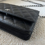 CHANEL Handbag Chanel Black Caviar Quilted Wallet On Chain Silver Hardware (WOC) -Knockoff
