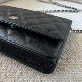 CHANEL Handbag Chanel Black Caviar Quilted Wallet On Chain Silver Hardware (WOC) -Knockoff
