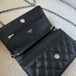 CHANEL Handbag Chanel Black Caviar Quilted Wallet On Chain Silver Hardware (WOC) -Knockoff
