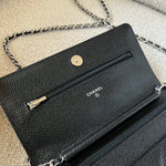 CHANEL Handbag Chanel Black Caviar Quilted Wallet On Chain Silver Hardware (WOC) -Knockoff
