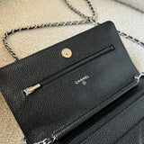 CHANEL Handbag Chanel Black Caviar Quilted Wallet On Chain Silver Hardware (WOC) -Knockoff
