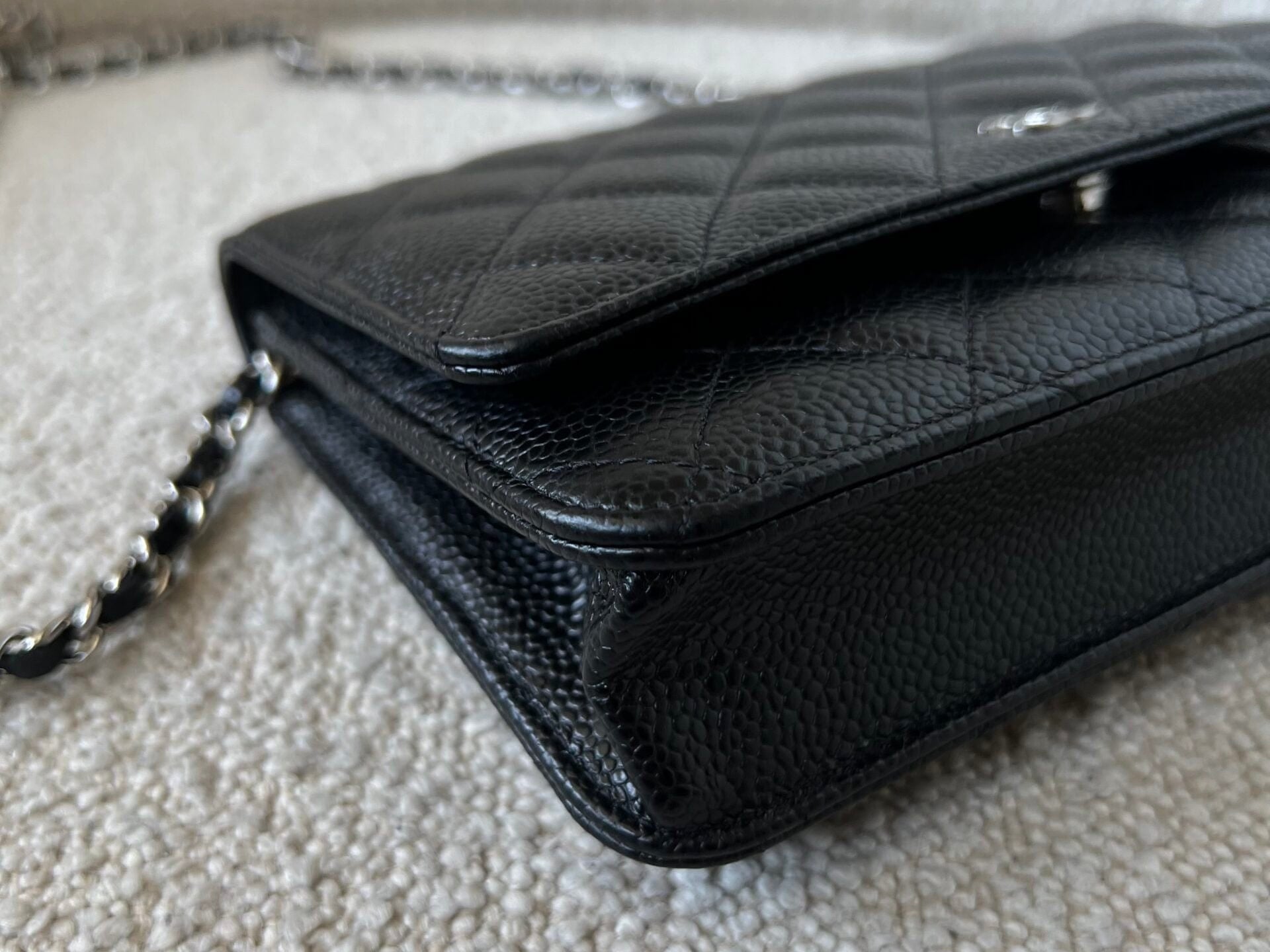 CHANEL Handbag Chanel Black Caviar Quilted Wallet On Chain Silver Hardware (WOC) -Knockoff
